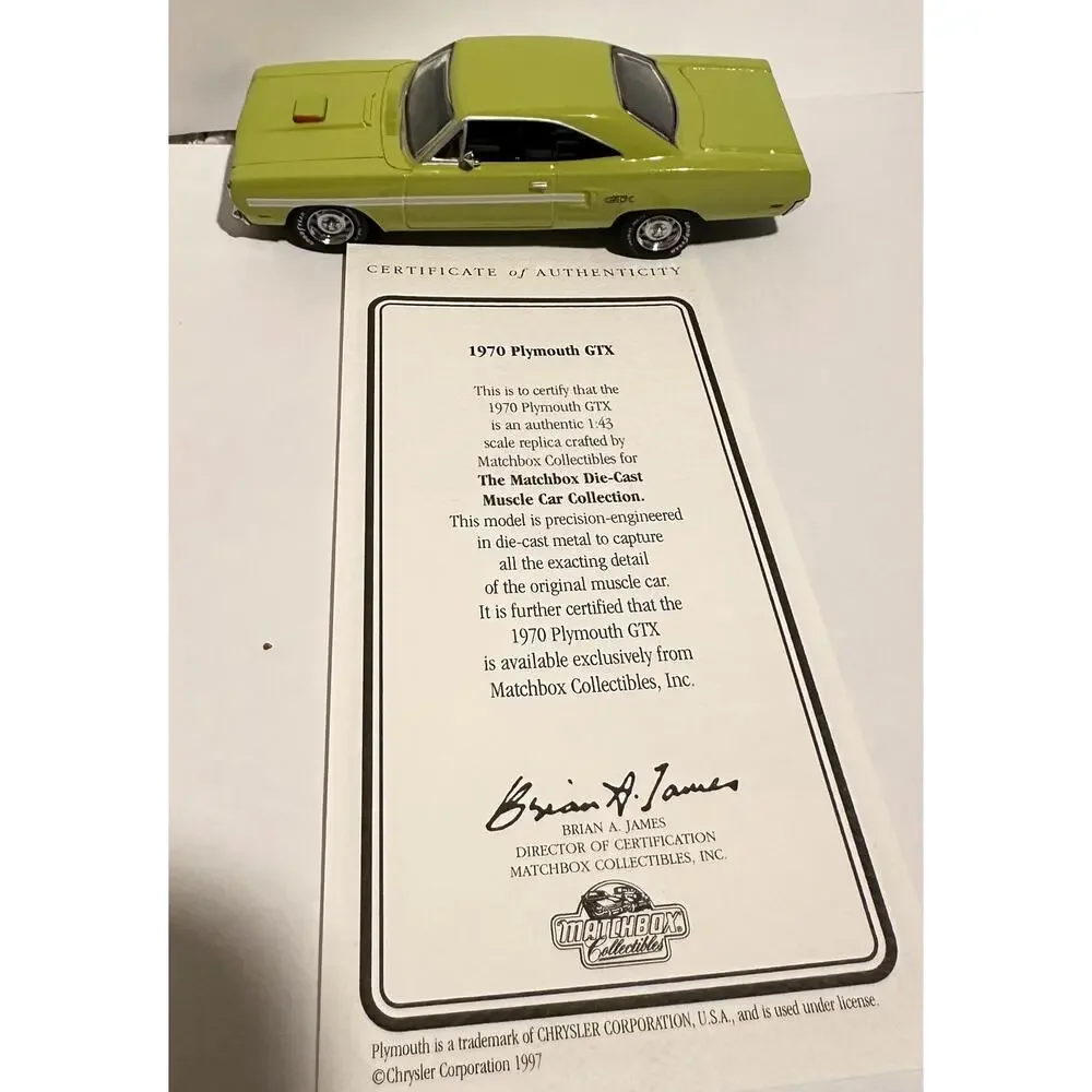 A28 Matchbox 1970 Plymouth GTX Muscle Car Collectible Mopar YMC07-M 1:43 New COA